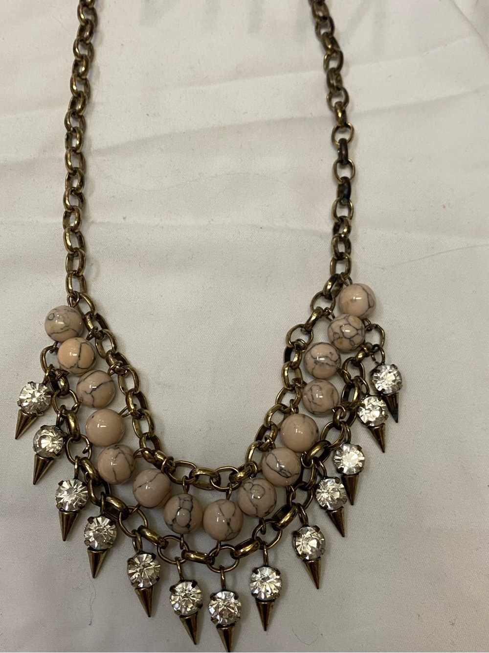 Beaded Spike Statement Necklace - Neutral beige/pink